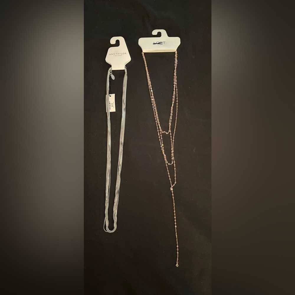 Ann Taylor 8 strand snake chain necklace in silver tone & Loft rose tone layered